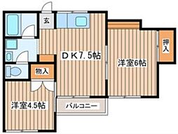 フーゲルハウゼ・太平台 2DKの間取図画像
