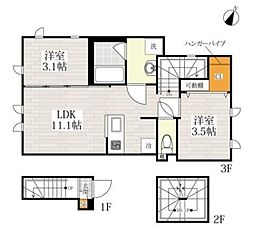 CB蒲田シャルマン 3階2LDKの間取り