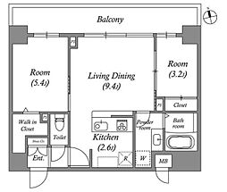 コスモグラシア内神田 3階2LDKの間取り