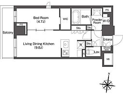 コンフォリア森下リバーサイド 2階1LDKの間取り