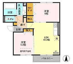 ゼルコバ 2LDKの間取図画像