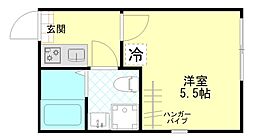 コンフォート東四ツ木 3階1Kの間取り