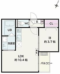 川越市大字的場アパート 1LDKの間取図画像