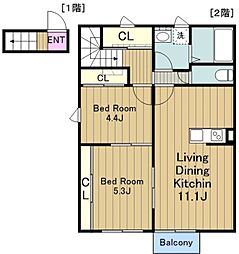 レオパレススカイ 2LDKの間取図画像
