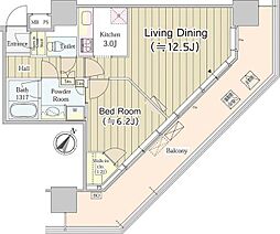 ユニゾンタワー 5階1LDKの間取り