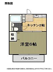 フォレスト恋ヶ窪 2階1Kの間取り