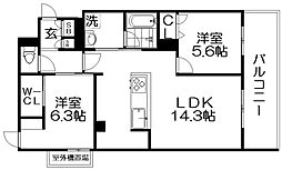 シャーメゾン ブルーム 楠葉 2LDKの間取図画像
