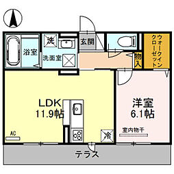 コーラルブルー南北田 1LDKの間取図画像