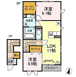 ボンジュール相模大野B 2LDKの間取図画像
