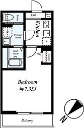 川越市野田町2丁目アパート 1Kの間取図画像