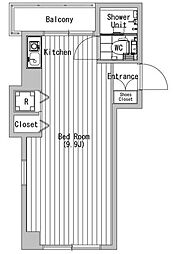 東京メトロ南北線 麻布十番駅 徒歩9分の賃貸マンション 4階ワンルームの間取り