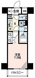プレール・ドゥーク西浅草 1Kの間取図画像