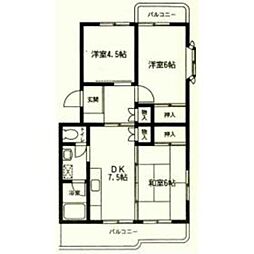 水引・カワイマンション 3DKの間取図画像