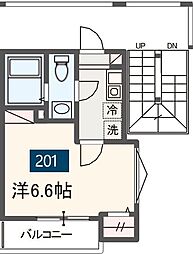 京王相模原線 稲城駅 徒歩5分の賃貸アパート 2階1Kの間取り