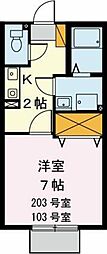 プリシェールツバキ 1Kの間取図画像
