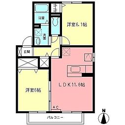 相原ヒルズ つつじ 1階2LDKの間取り
