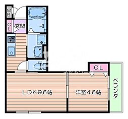 ブリーゼ城東 2階1LDKの間取り