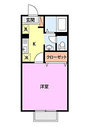 はっぴぃ東明A 1Kの間取図画像