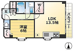 ローレル甲南 1LDKの間取図画像