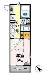 レセンテ山王2 1Kの間取図画像
