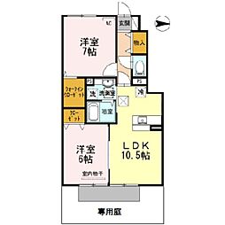 D-room内原A 2LDKの間取図画像
