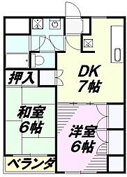 小宮キザキコーポ 2DKの間取図画像