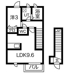 Le Prunier 2階1LDKの間取り