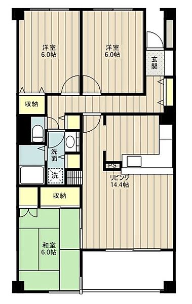 神奈川県横浜市旭区さちが丘(賃貸マンション3LDK・3階・69.38㎡)の写真 その2