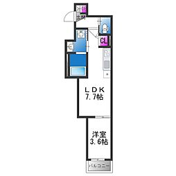 グランツ喜連 1LDKの間取図画像