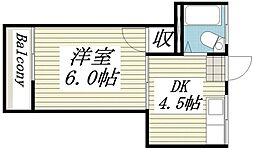 南流山ハイツ 1DKの間取図画像
