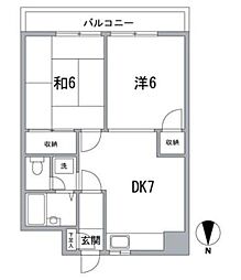 クレストパレス荒川 2DKの間取図画像