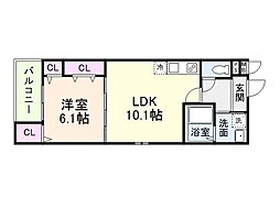 (仮称)フジパレス遠里小野二丁目II 1LDKの間取図画像