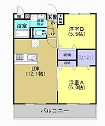 ユーミーベル 101 1階2LDKの間取り