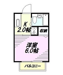 シティハイムケネス 1階1Kの間取り
