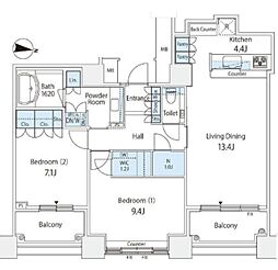 芝浦アイランドケープタワー 2LDKの間取図画像