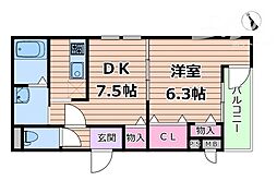 フジパレス豊新1番館 1DKの間取図画像