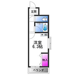 布施オーク5 1Kの間取図画像