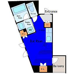 東京メトロ有楽町線 新富町駅 徒歩4分の賃貸マンション 6階ワンルームの間取り