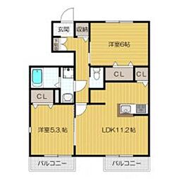 プレジデント雅A 2LDKの間取図画像