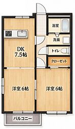 新所沢グリーンハイツ 2DKの間取図画像