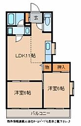 パレス木の間 2LDKの間取図画像