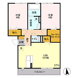 ラ・テール　ドゥ 3階2LDKの間取り