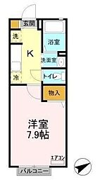 リバーバード 2階1Kの間取り