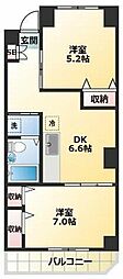 仙台坂アルカディア 2DKの間取図画像