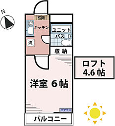 シティパレス芦山1 1Kの間取図画像