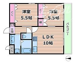 新大阪パークハイツ 2LDKの間取図画像