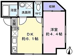 カーサ本木 2階ワンルームの間取り