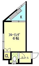 第二清風荘 2階1Kの間取り