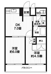 ティーズガーデン大島 2DKの間取図画像