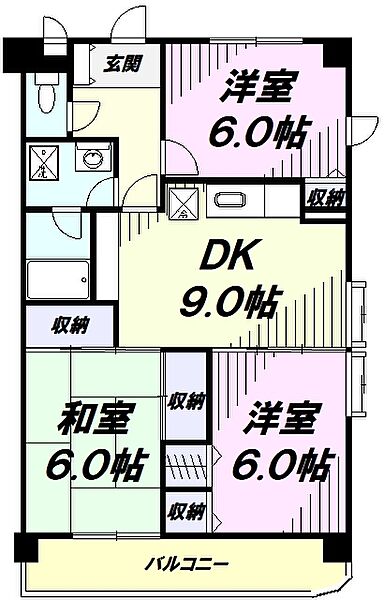 サニーヒルズＫ ｜東京都国分寺市本多２丁目(賃貸マンション3DK・4階・64.00㎡)の写真 その2